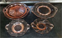 Four Pink Depression Glass Serving Trays