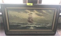 OIL ON CANVAS SIGNED, SHIP SCENE
