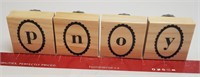2" Wooden Rubber Stamp - 4 Letters-p,o,n,y