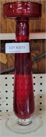 TALL RED GLASS WITH CLEAR BOTTOM CANDLE HOLDER