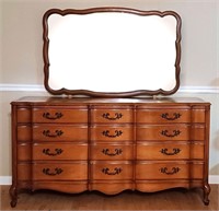 LOUIS XV FRENCH PROVINCIAL CHERRY DRESSER & MIRROR