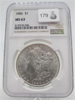 1886 MORGAN SILVER DOLLAR NGC MS63