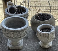 (O) 4 Concrete Plant Pots 13” and 11”