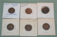 Collection of 6 Civil War era hard times tokens