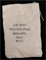 1980 US MINT $1 COINS - $100 FACE PHILDELPHIA MINT