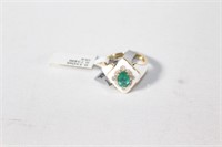14kt Gold Diamond Emerald Ring w/Enamel Sz. 7