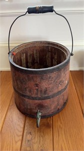 Antique wood barrel kerosene oil bucket, with a