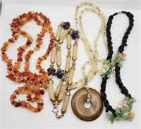 LOT OF (4)CHIPPED STONE NECKLACES