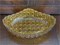 Vintage Amber Glass Daisy & Button Oval Bowl
