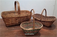 3 Vintage Baskets - Great Patina