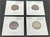 (4) Damaged Shield Nickels: 1866, 2-68, ?