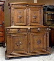 Well Carved French Breton Oak Buffet a Deux Corps.