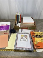 Office supplies including paper, colored