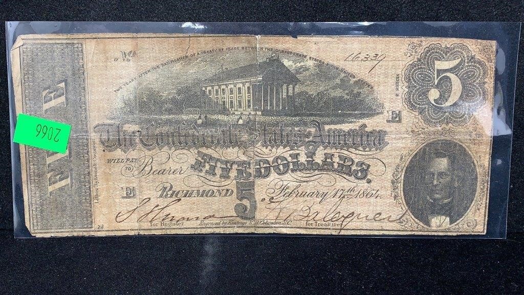 aCurrency: 1864 $5 Confederate States of America