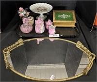 Vintage Brass Mirror Tray, Kaiser Jewelry Box,