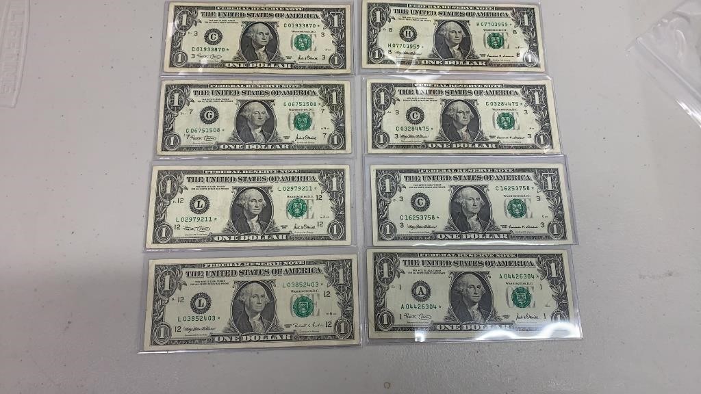 Currency: (8) $1 *Star* FRN Notes, different
