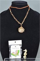 Ladies Jewelry Corded Necklace & Brooches  NEW