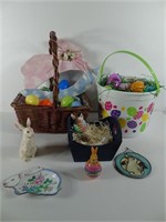 Easter Basket w/ Eggs, Bucket, and Bunny Décor