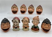 lot of 9 Ceramic Head Smokers/Ashtrays