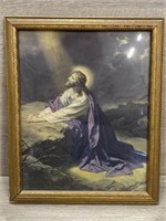 Vtg Jesus Praying Lithograph Print 10x12"