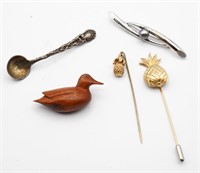 Brooch or Pin Lot ~ Duck, Pineapple, Spoon
