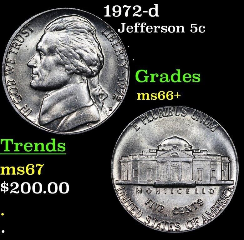 1972-d Jefferson Nickel 5c Grades GEM++ Unc