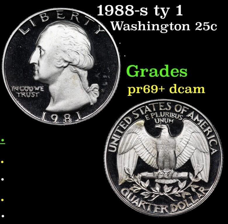 Proof 1988-s ty 1 Washington Quarter 25c Grades GE