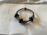 PANDORA Black leather Charm Bracelet