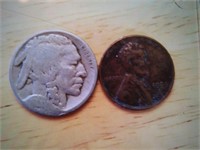 1953D Penny & Indian Head Nickel Date Worn Off