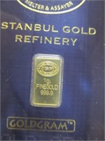 IGR 1 Gram .9999 Fine Gold Bar w/ Assay