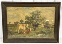 Vintage Em Van Makeke Cows In Pasture Framed