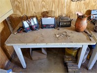 Metal Workbench, Enamel Pitcher, Battery Chargers