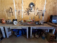 2 - Metal Workbenches, Saws, Tools, & Contents