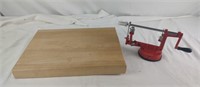Apple peeler, wood cutting board