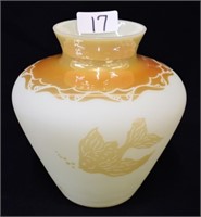 Vase, fish pattern, butterscotch & white
