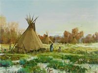 De Decker "Native American Encampment" Signed Oil