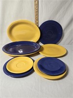 Fiestaware Yellow /Blue Plates, Saucers & Serving