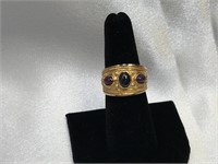 14K Etruscan Style 3 Cabochon Stone Ring.