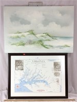 Virginia Map and Seashore Oil on Canvas