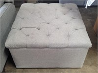 Grey Fabric Tufted Ottoman W/Storage