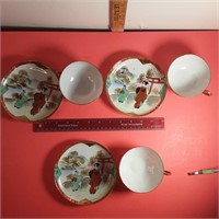 Kutani set of 3 teacups and saucers