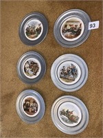 6 PEWTER PLATES HISTORICAL SCENES
