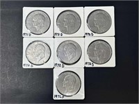 Seven Eisenhower Dollars, 1971-Dx2,1972-Dx4,1972-P