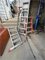 Lot of 4 ladders. 1 wood. 1 fiberglass and
