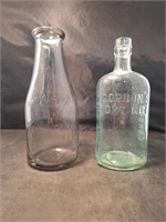 Quart Glass Bottle And Gordons Dry Gin Bottle x2