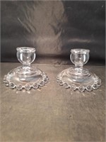 Pr Imperial Glass Candlewick Candle Holders x2