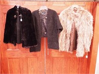 Three vintage fur items: curly lamb capelet,