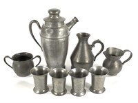 8 Pieces Marked Pewter, Coffee Pot, Creamer, Cups+