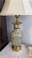 Large porcelain base and brass table lamp, brass
