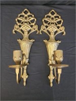 Pair of brass wall sconce candle holders
